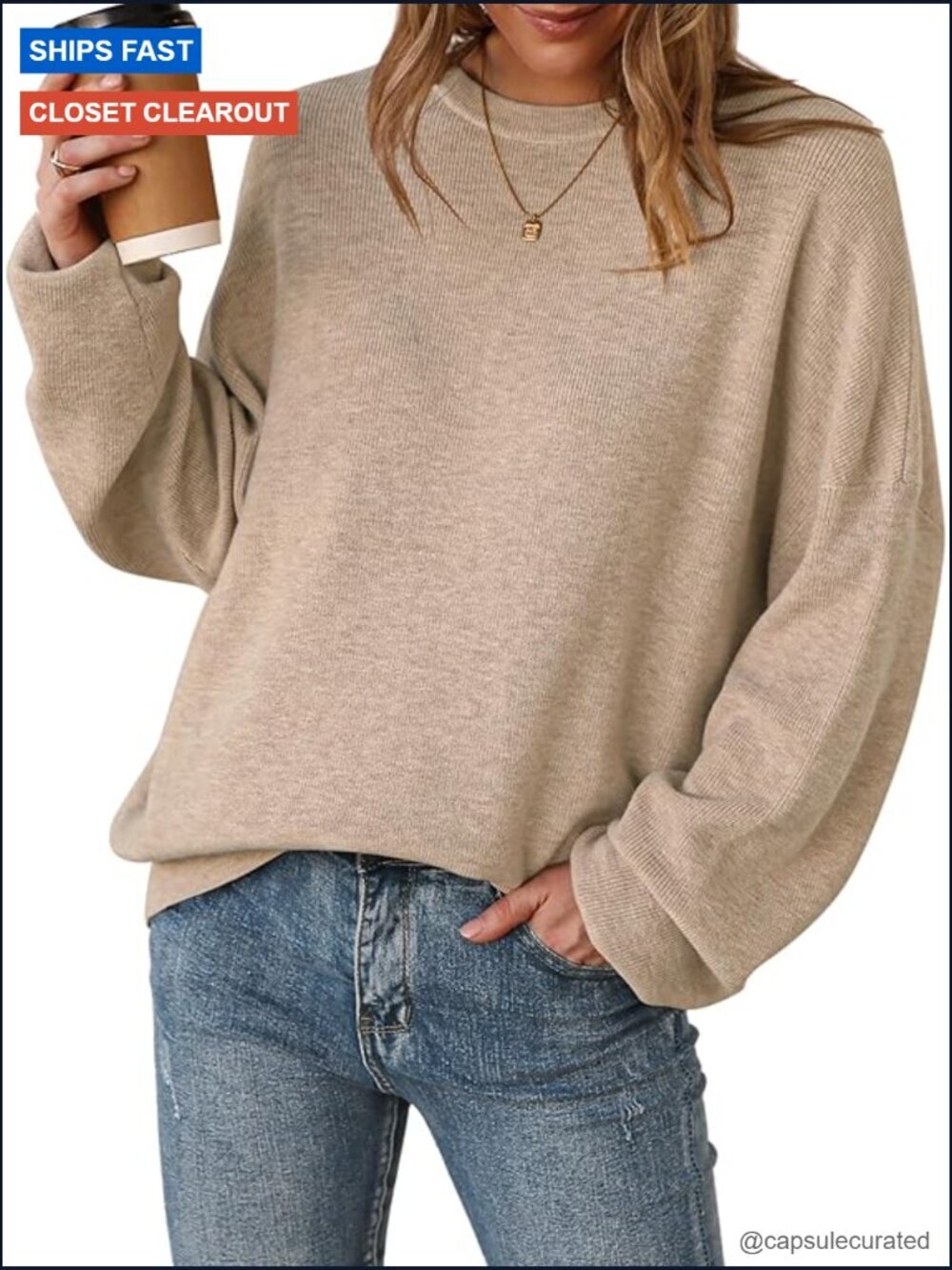Oversized Crewneck Sweater Pullover Soft Casual Winter Top